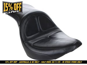 Leather motorcycle seat with comfort padding, perfect for Revelry Motorcycles.