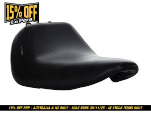 High-quality black motorcycle seat for Revelry Motorcycles, designed for comfort and style.