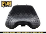 Revelry motorcycle seat in black quilted leather for enhanced comfort and style.