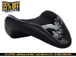 Black motorcycle seat with plush cushion for Revelry Motorcycles, ideal for comfortable rides.