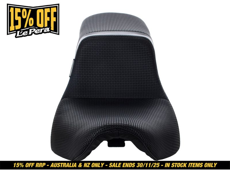 Suspension motorcycle seat for Revelry Motorcycles Australian bikes comfortable touring seat.