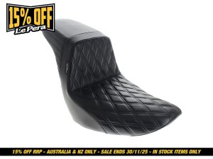 High-quality black quilted motorcycle seat for Revelry Motorcycles, offering comfort and style.