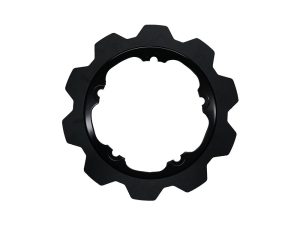 Black steel sprocket for motorcycle gear.