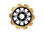 Durable black and gold motorcycle sprocket from Revelry Motorcycles Australia.
