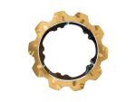 Gold motorcycle sprocket with black inner ring for Revelry Motorcycles.