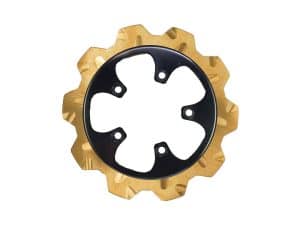 Aluminium motorcycle sprocket with black spacer for Revelry Motorcycles custom builds.