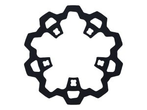 Black motorcycle chainring with six cutouts, designed for riding performance.