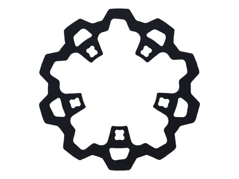 11.8in. Front Enforcer/Prodigy Disc Rotor - Black. Fits Touring 2014-2023 with OEM Wheel. Black motorcycle chainring with six cutouts, designed for riding performance.