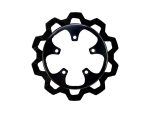 Black bicycle chainring and sprocket for Revelry Motorcycles.