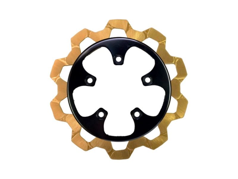 Revelry Motorcycles gold and black sprocket for motorcycle chain drive, high-performance bike part.