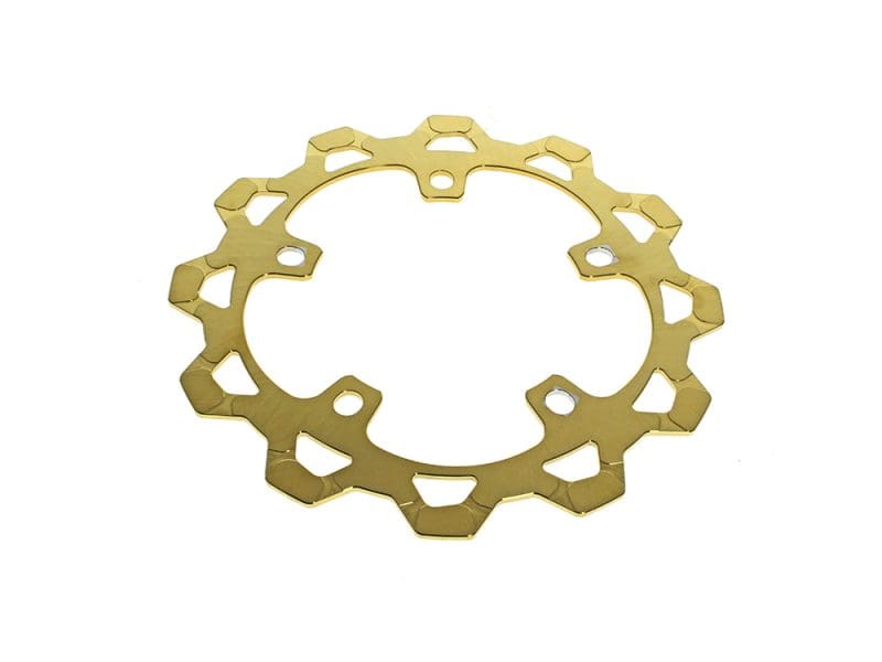 12.6in. Front Disc Rotor - Gold. Fits Touring 2024up with OEM Wheel and Spoke Mounted 320mm Rotors Gold motorcycle chainring for Revelry Motorcycles, durable and stylish.