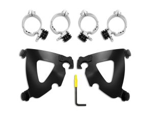 Aluminium motorcycle handlebar clamps with mounting accessories for Revelry Motorcycles.