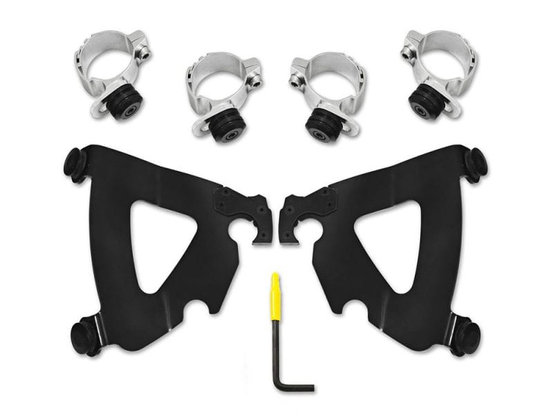 Heavy-duty motorcycle handlebar risers with mounting hardware, ideal for custom bikes and enhancing riding comfort.