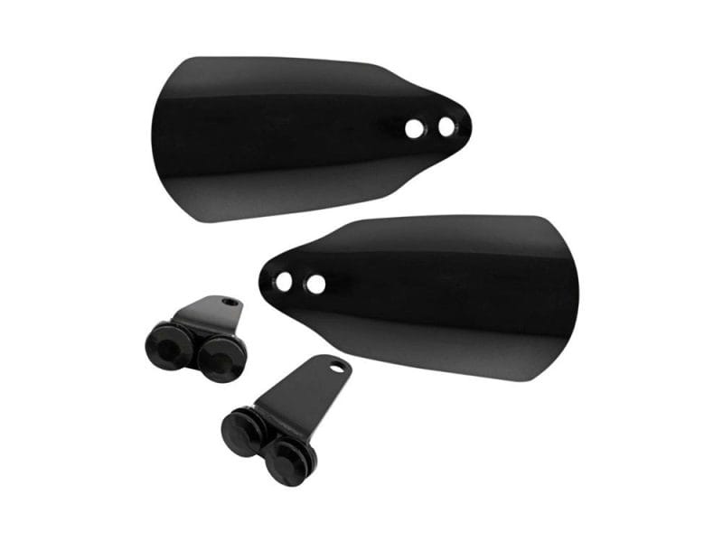 Handguards - Black. Fits Most Touring Models 2021up & Road King 2008-2016 with Cable Clutch. Dark black motorcycle fork protectors and mounting hardware for Revelry Motorcycles.
