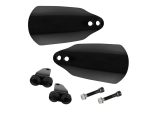 Black motorcycle fork protectors with mounting hardware for Revelry Motorcycles.