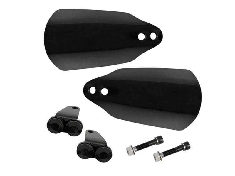 Handguards - Black. Fits Touring Models 2014-2020 with Hydraulic Clutch. Black motorcycle fork protectors with mounting hardware for Revelry Motorcycles.