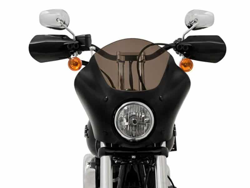 Motorcycle front view with high handlebars and tinted windshield, perfect for Revelry Motorcycles in Australia.