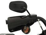 Black motorcycle rearview mirror and turn signal light for Revelry Motorcycles, stylish bike accessories.