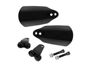 Black motorcycle parts, front fork protectors for Revelry Motorcycles.