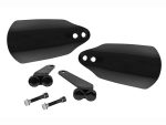 Black motorcycle fork protectors and mounting hardware for Revelry Motorcycles parts.