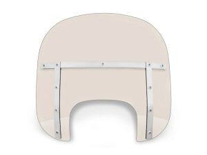 Light beige motorcycle windshield with metal support brackets for Revelry Motorcycles.
