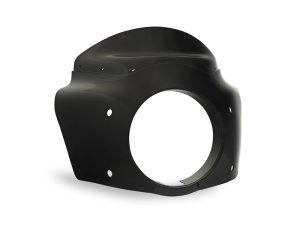 Black motorcycle headlight cowl for Revelry Motorcycles custom bikes.