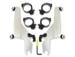 Lightweight motorcycle handlebar riser and clamp set with mounting hardware for enhanced riding control.