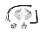 Aluminium motorcycle headlight bracket kit with mounting hardware and tools for bikes.