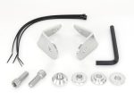 Aluminium motorcycle headlight mount kit with screws and tools for Revelry Motorcycles.