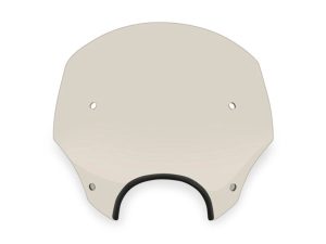 Clear motorcycle windscreen for Revelry Motorcycles with black rubber edging.