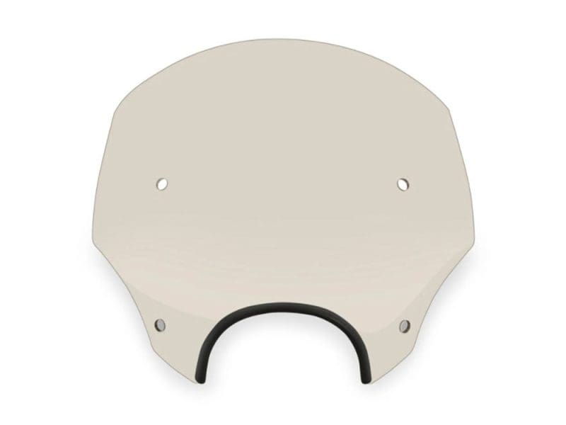 El Paso Windshield. Solar/Tint. 13in. High. Fits models with 5-3/4in. Headlights. Clear motorcycle windscreen for Revelry Motorcycles with black rubber edging.