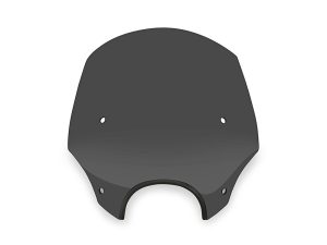 Aero motorcycle windshield for Revelry Motorcycles, sleek black aerodynamic design for enhanced ride.