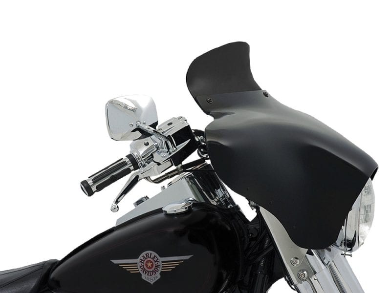 Black motorcycle windscreen for Harley Davidson touring models.