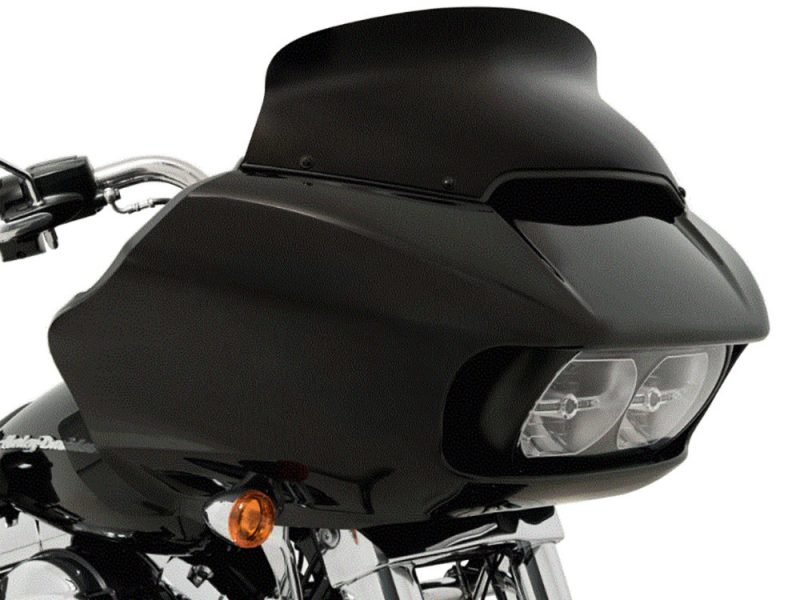 5.5in. Spoiler Windshield - Black Opaque. Fits Road Glide 2015-2023 Black touring motorcycle fairing with dual headlights for Harley Davidson touring bikes, designed for improved aerodynamics and rider comfort.
