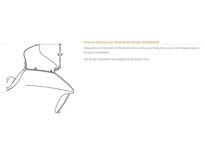 Road Glide spoiler windshields measurement diagram, motorcycle accessories by Revelry Cycles Australia.