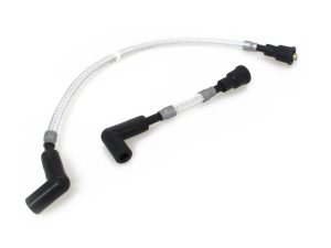 Flexible motorcycle throttle cable with black rubber ends, suitable for revocation bikes.