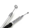 High-performance motorcycle clutch and brake cables with silver finish for Revelry Motorcycles.