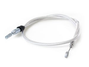 Flexible motorcycle brake or clutch cable with braided stainless steel exterior, durable and reliable.