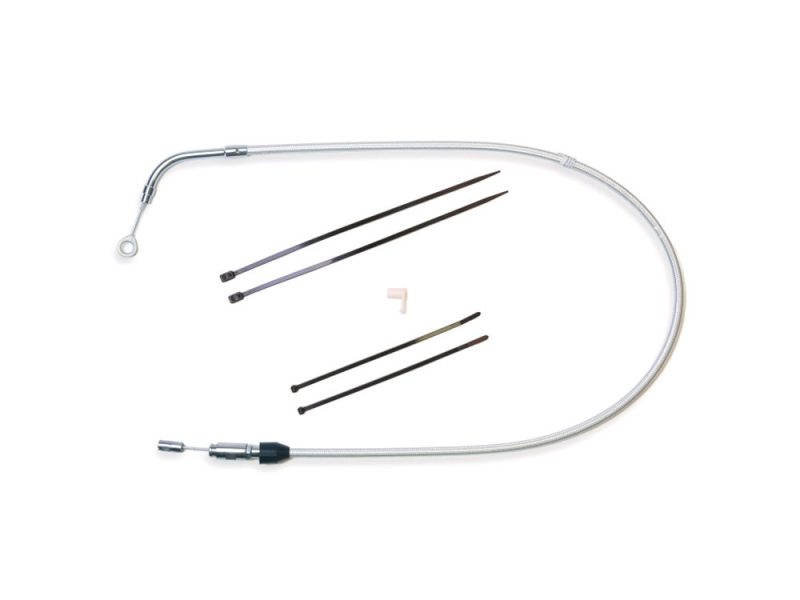 Flexible motorcycle brake or clutch cable with metal fittings and repair tools for Revelry Motorcycles.