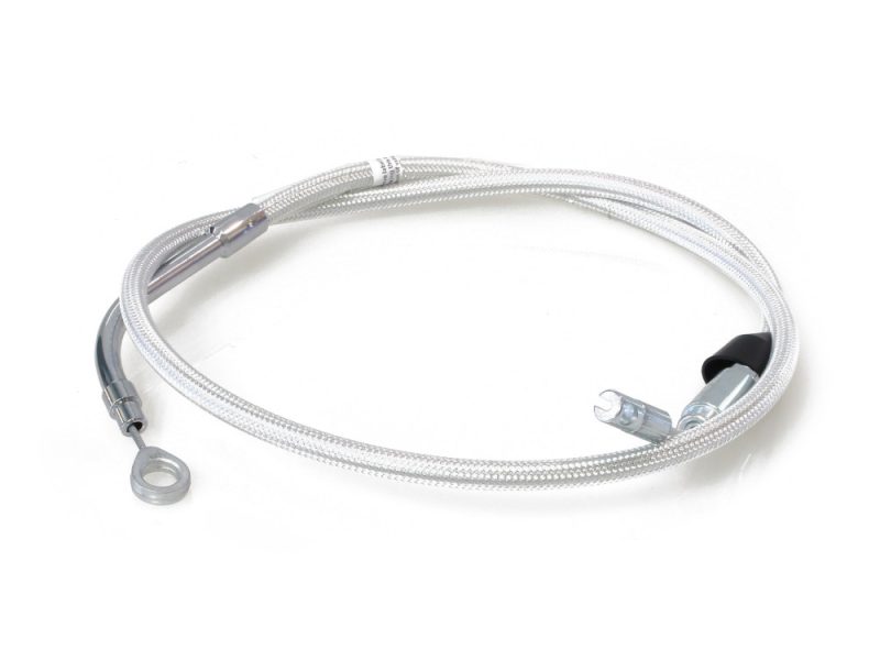 High-performance motorcycle brake hose, braided stainless steel, Revelry Motorcycles gear.