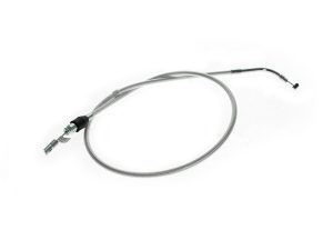 High-performance motorcycle brake line made of braided stainless steel for enhanced safety and durability.