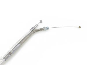 Brake cable for Revelry Motorcycles, durable steel wire with chrome finish.