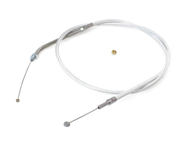 Aluminium motorcycle brake or clutch cable with braided steel outer sheath, suitable for Revelry Motorcycles.