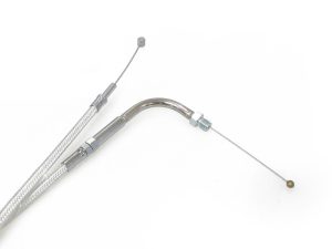 Stainless steel motorcycle throttle cable for Revelry Motorcycles, durable and high performance.