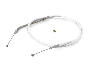 High-performance motorcycle throttle cable with stainless steel wire for Revelry Motorcycles.