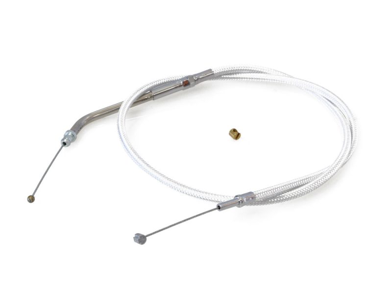 High-performance motorcycle throttle cable with stainless steel wire for Revelry Motorcycles.