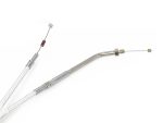 Flexible motorcycle throttle cables with metal sheathing and adjustable components.