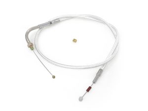 High-performance motorcycle throttle cable with metal fittings for Revelry Motorcycles.