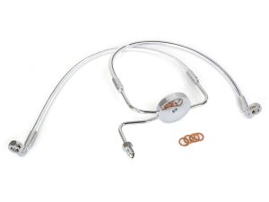 High-performance motorcycle brake line kit with braided stainless steel hoses.