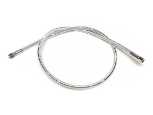 Flexible motorcycle brake or clutch cable in silver finish for custom motorcycle builds.